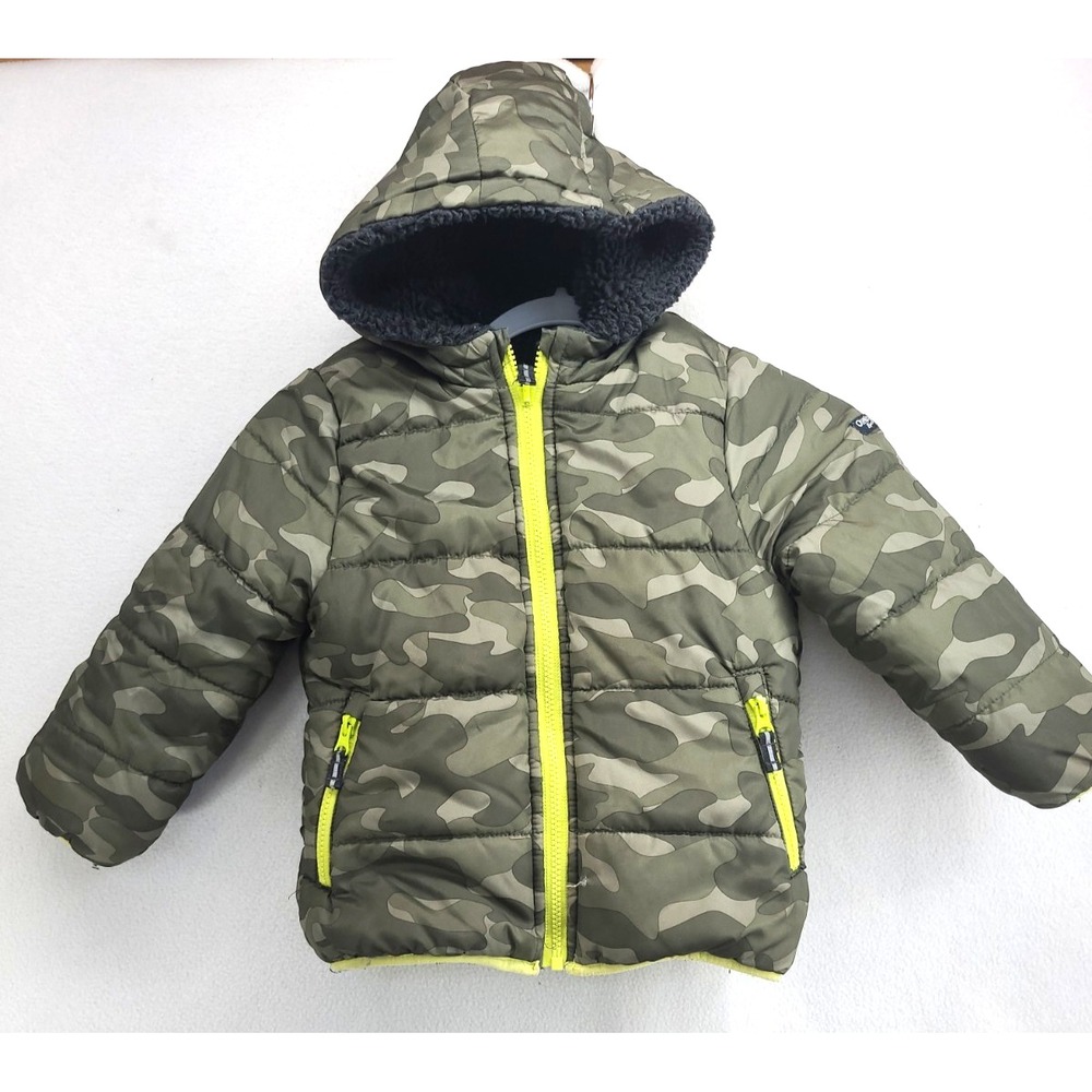 OshKosh B'Gosh Coat Jacket Boys Size 4T Camo Quilted Puffer Winter Reversible